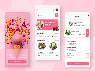 Ice Cream Shop App Design app concept app design app designers design food and drink food app food delivery food delivery app food order food ordering app ice cream ice cream cone ice cream shop icecream mobile app design mobile design mobile ui onboarding app online food resturant app