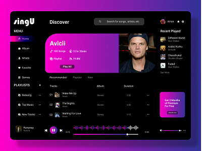 Music Streaming App Dashboard 3d branding concept art concept design dashboard design designfigma figma illustration logo modern dashboard modern design music music dashboard music streming app trending design trending in 2022 ui web app web ui