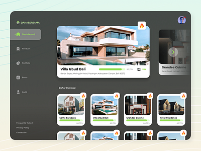 DANABERSAMA - Property Investment Dashboard app branding dark dashboard design green house illustration investment investor landing page property trending typo typography ui ux
