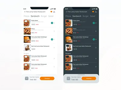 RESTAURANT APPLICATION app application card cart dark design food illustration ios menu redesign restaurant ui ux