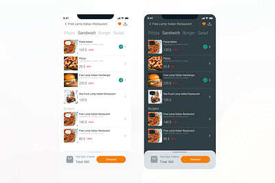 RESTAURANT APPLICATION app application card cart dark design food illustration ios menu redesign restaurant ui ux