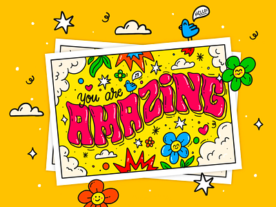 You are amazing amazing animals design graphic design happy illustration inspirations lettering positive positivequote postal postcard procreate quote typography youareamazing