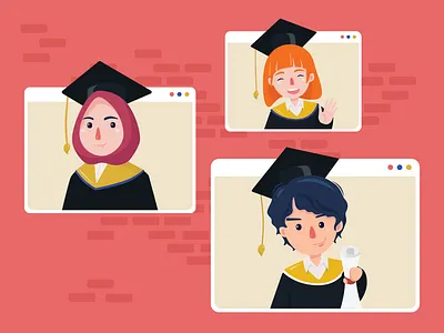 Happy Graduation 2D Flat Illustration academy bachelor ceremony college degree flat illustration graduate graduation human learning school vector virtual