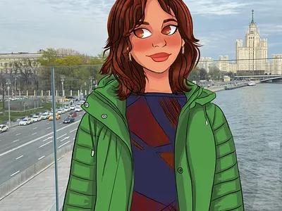 Girl on the Moscow bridge digital digitalart illustration