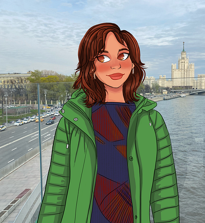 Girl on the Moscow bridge digital digitalart illustration