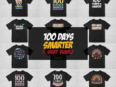 100 Days Smarter T shirt Design Bundle 100 days smarter 2022 tshirt cut files design kids kids clothing print on demand school t shirt silhouette svg smarter t shirt sublimation t shirt design tee tshirt typography t shirt