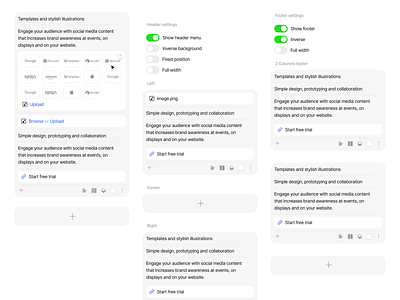 Website's blocks panel block blocks builder circa constructor cute layers light panel settings typography ui design website white