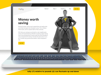 Tally website savings page creative currency digital digital bank fun funny gold growing money pounds savings savings account super hero superman tally website yellow