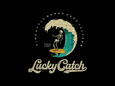 Lucky Surf bones wave surfing hard seltzer branding hard seltzer illustration lettering logo mark surfing hard seltzer wave surfing hard seltzer