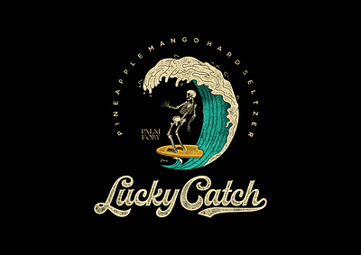 Lucky Surf bones wave surfing hard seltzer branding hard seltzer illustration lettering logo mark surfing hard seltzer wave surfing hard seltzer
