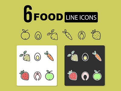 Healthy food. a fish adobe illustrator apple berries carrot egg food food line icons fruit graphic design healthy food icon icons illustration line radish salmon strawberry vegetables