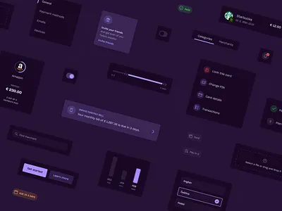 UI Components | Dark app bank black button components dark dark mode dashboard elements finance fintech library money pay payment saas system web