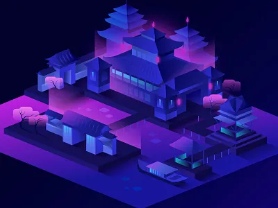 Neon Asia affinitydesigner cyberpunk futuristic illustration isometric neon outrun retrowave vector