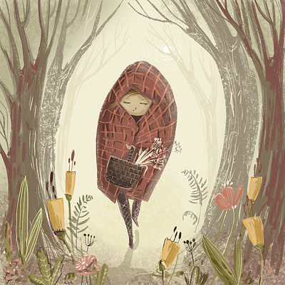 Through the forest autumn basket book book illustration character fairy tale fall forest girl illustration journey walking