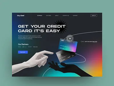 Finance Web Landing Page bank card credit credit card debit debit card design finance finance ui web finance web fintech hero section home landing page night mode night version payment uiuix uiux designer visual design web design