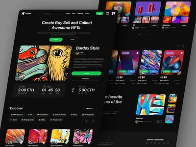 NFT Web - Night Mode crypto cryptocurrency etherium home home page ilustration landing marketplace marketplace design nft nft landing page nfts page platform ui web design uiuix visual design web web design website