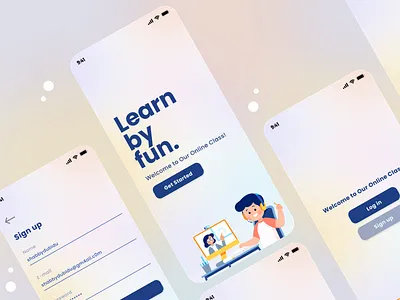 login and signup screen design for kids online learning app kids kids learning kids learning online login online class online course screen design signup ui