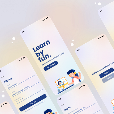 login and signup screen design for kids online learning app kids kids learning kids learning online login online class online course screen design signup ui