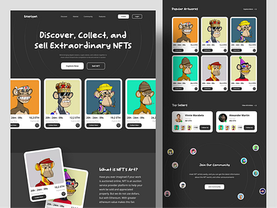 Eneptyan - NFT Marketplace Landing Page crypto ethereum landing landing page nft nft landing page nft marketplace nft web nftart ui ui design uiux uiuxdesign web website website design