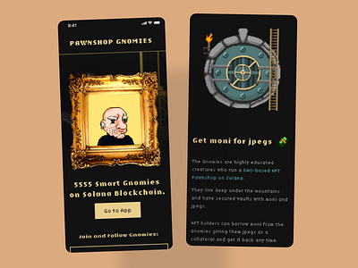 PAWNSHOP GNOMIES - NFT Collection on the Solana Blockchain blockchain crypto dao design inteface nft solana ui ux uxui web design