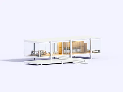 Farnsworth 3d architecture farnsworth house illustration mies van der rohe minimal render voxel voxelart