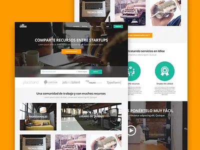 Idlee - Share resources between startups design homepage landing layout list ui ux