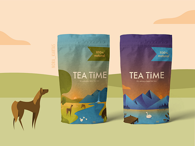 TEA TIME | Packaging and logo design for a tea company adobe illustrator adobe photoshop art bird branding design graphic design green horse illustration logo mountains nature packaging packaging design sky vector water yellow