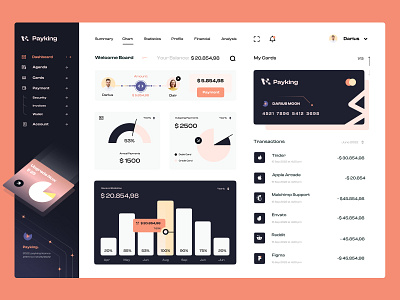 Payking- Finance Dashboard card card design creative dashboard dashboard design finance pay payment product design ui ux uxdesign web app web design webdesign