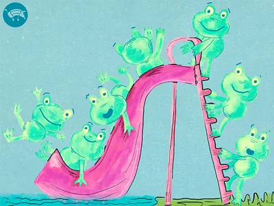 Water slide fun affinity character character design digital illustration frogs illustration inks markers pencildog pond storybook water water skide watercolor