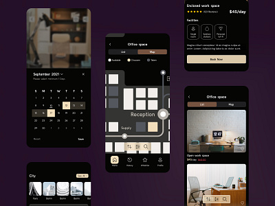 Office Rent App app booking map office real estate rent ticket ui uiux ux