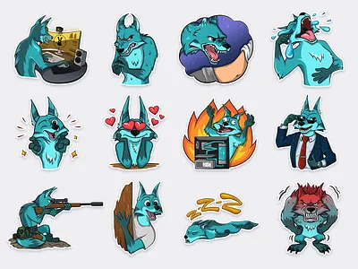 ArhOnyx Stickerpack character design illustration sniper stickerpack stickers streamer wolf