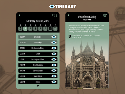 Daily UI #079: Itinerary 079 1960s 60s dailyui daytimer design eye illustration itinerary logo london mobile retro schedule sightseeing ui