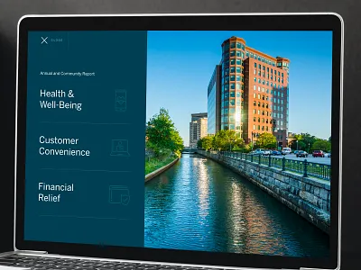 Annual & Community Report annual report design healthcare medical menu navigation report typography ui year in review