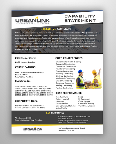 Capability Statement for URBANLINK branding graphic design