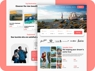 Landing Page Traveller Agency app design ui