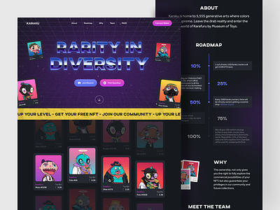 Karaku - NFT Website Concept blockchain crypto cryptocurrency dark mode darkmode eth ethereum landing page nft nft card nft landing page nft web nft web design nft website nft websites nftart ui web design website website design