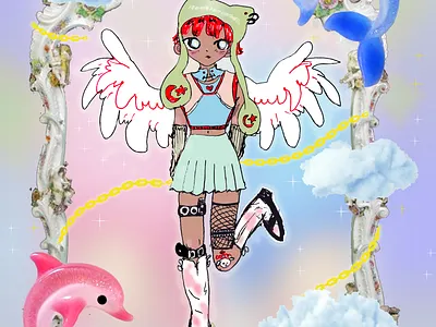 Cowboy baby angel angel art collage cute illustration