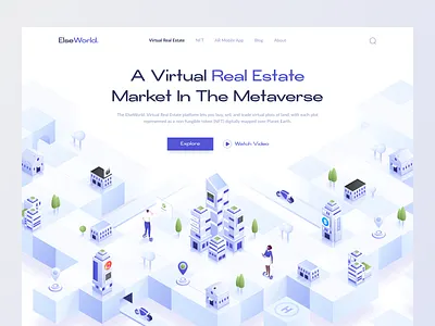 ElseWorld. - Virtual Real Estate Metaverse Header Website 3d clean crypto ethereum header hero illustration illustration isometric landing page metaverse nft real estate ui ui design uiux web web design