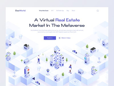 ElseWorld. - Virtual Real Estate Metaverse Header Website 3d clean crypto ethereum header hero illustration illustration isometric landing page metaverse nft real estate ui ui design uiux web web design