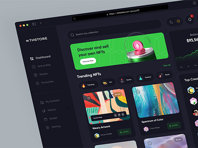 NFT Dashboard Design - Dark Mode blockchain crypto crypto art cryptocurrency dark mode dashboard dashboard design ethreum minimal nft nft dashboard nft market nft marketplace nft product panel piqo design token ui ui design wallet