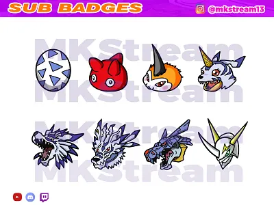 Twitch sub badges digimon gabumon evolution pack animated emotes anime design digimon emotes gabumon garurumon hype illustration metalgarurumon omegamon omnimon sub badge