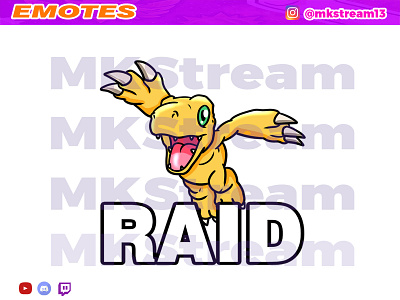 Twitch emotes digimon agumon raid agumon animated emotes anime cute design digimon emotes hype illustration raid sub badge