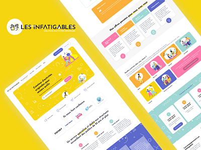 Les Infatigables app blue branding design designer fun illustration landing landing page logo old people pink ui ux yellow