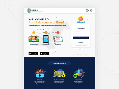 PomPak - Login landing page client design education flat game landing page login mobile online simple ui uiux user interface uxui