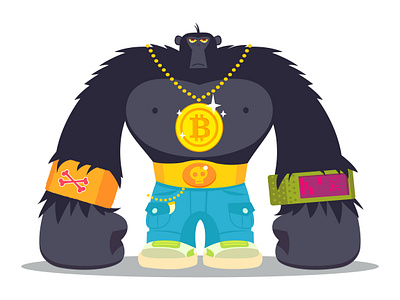 Moneykey animals asset bitcoin branding cartoon character crypto design dribbble giant gold gorilla illustration jeans mascot money urban wealth wild yeti