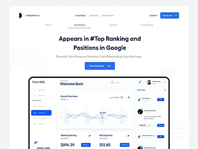 Landing Page UI blue card ui clean corporate dashboard earning finance landing page marketing product design professional design seo ui ui ux user experience ux web application web ui website