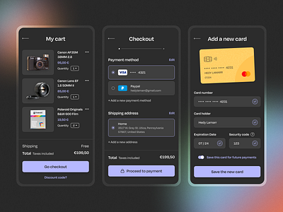 #DailyUI - 002 Credit Card Checkout 002 app card checkout cart checkout concept credit card credit card checkout dailyui dark dark mode dark theme design challenge new card pay payment photography shop