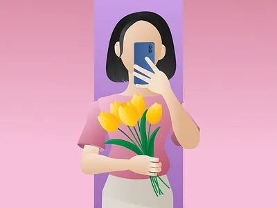" Selfie with Flowers " adobe illustrator design flowers girl gradient graphic design illustration phone selfie