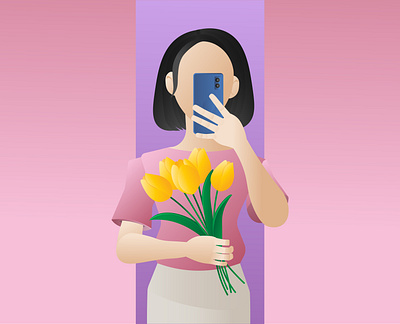 " Selfie with Flowers " adobe illustrator design flowers girl gradient graphic design illustration phone selfie