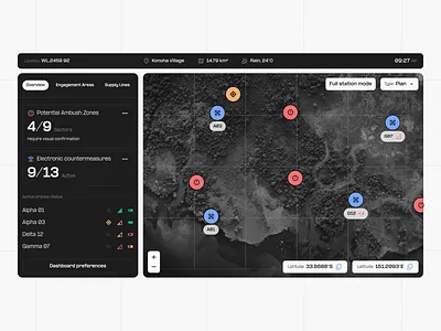 Advanced UAV Operations Dashboard ✸ MilTech aerospace dark mode dashboard data visualization defense geo mapping gis infographics interaction design miltech saas security tactical uav ui ui design ux design web app